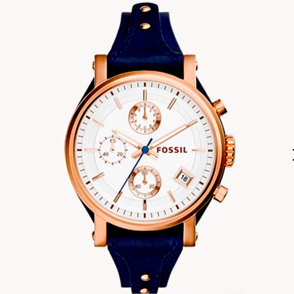 Original Boyfriend Chronograph Navy Leather Watch